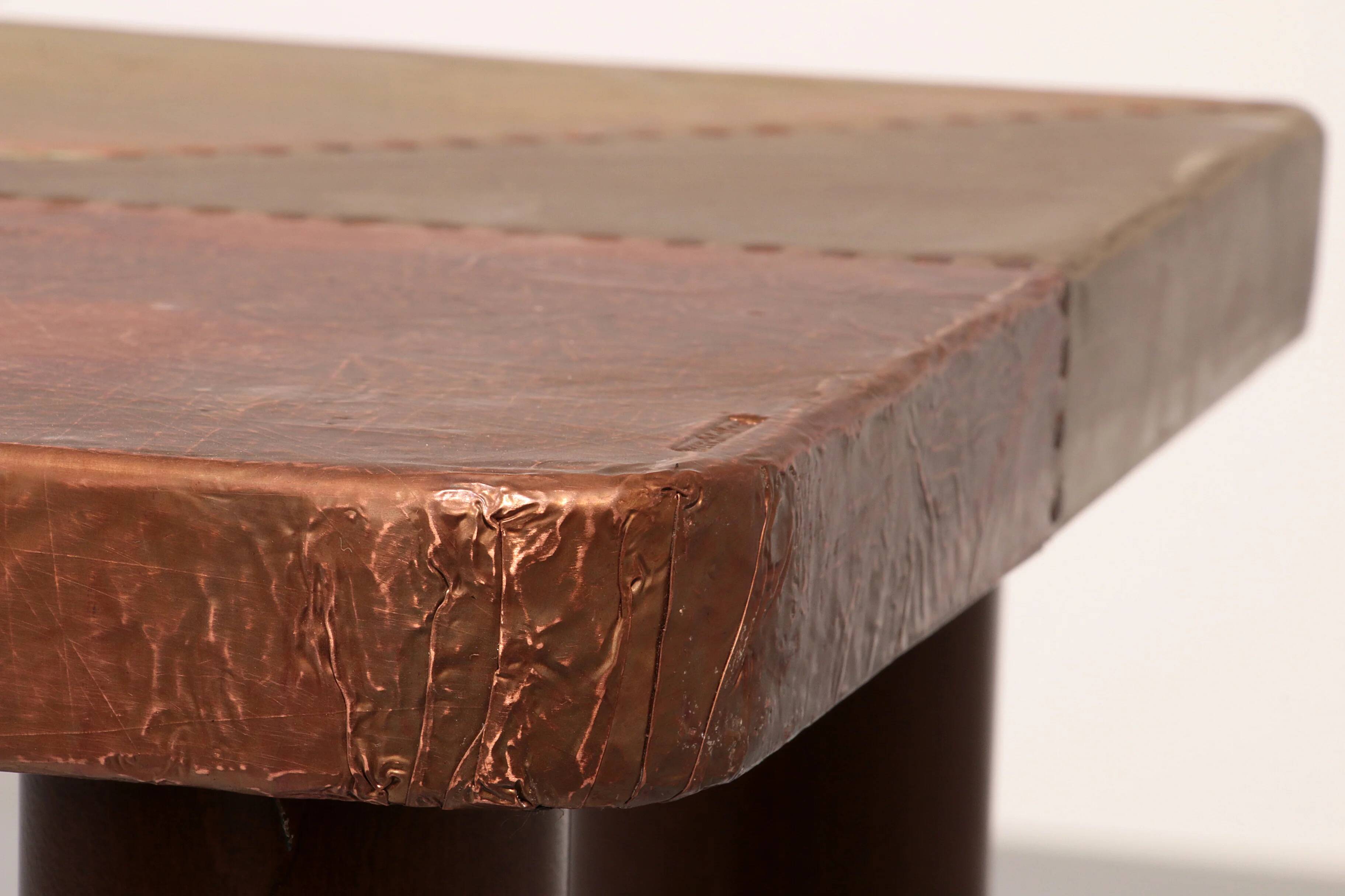 Lorenzo Burchiellaro, side table, copper and stained beechwood, Italy, 1960s.