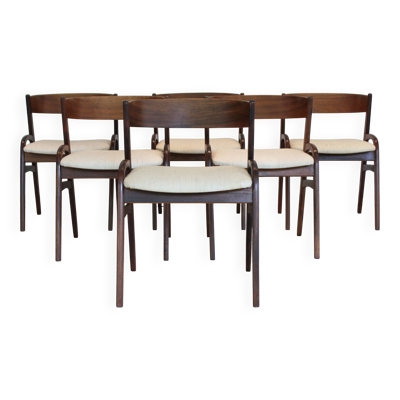 Ensemble de six chaises scandinaves en palissandre, Danemark, 60’s.
