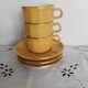Apilco yellow chocolate cups and saucers, porcelain, Revol