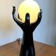 Black Ceramic Lamp with Hands & Opaline Globe – 70s Art Deco Style