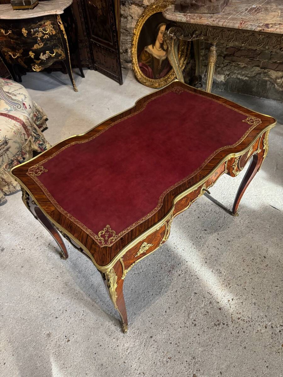 Louis XV style flat desk with marquetry from the Napoleonic III period.
