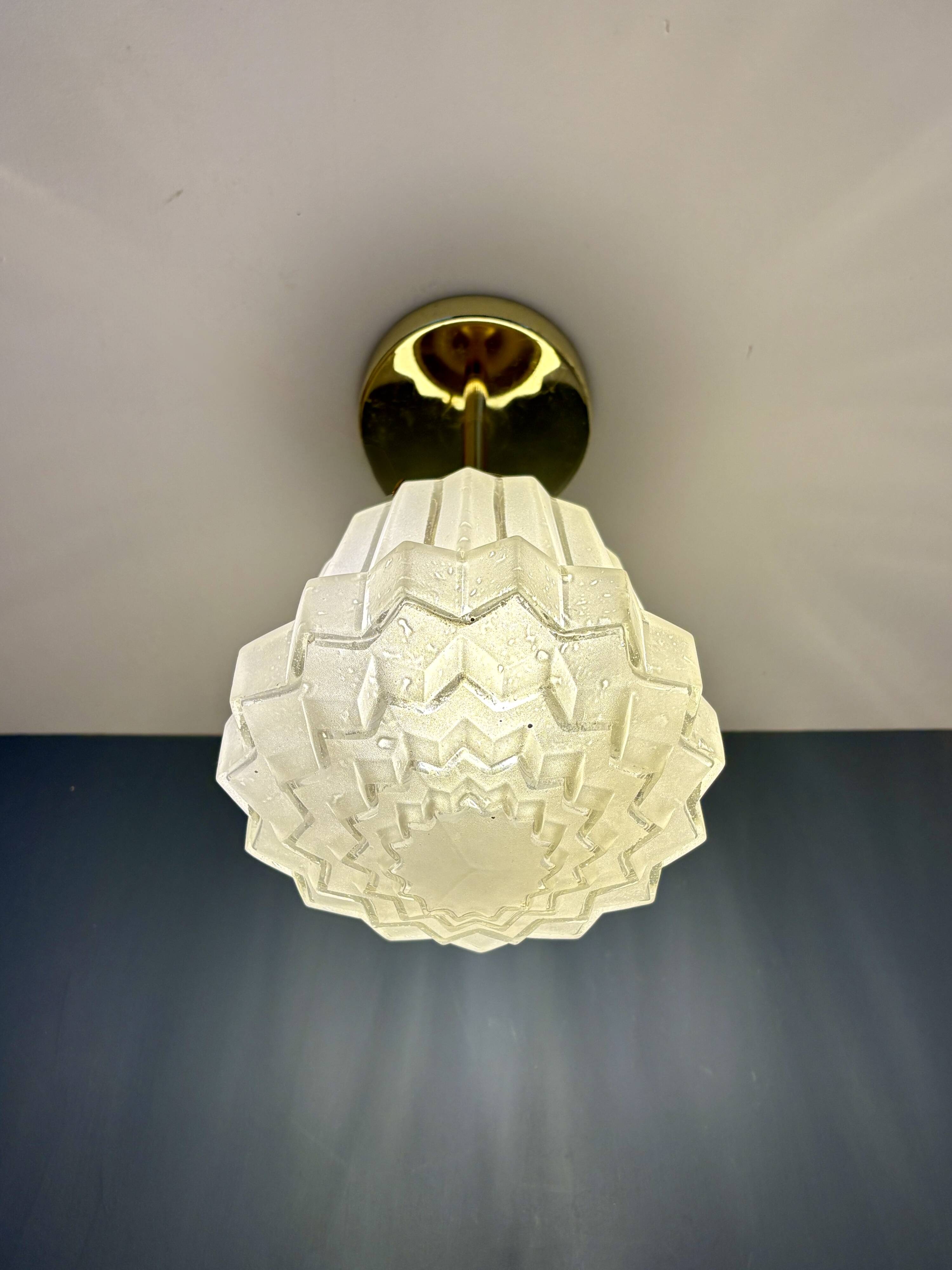Pendant / Ceiling light with vintage art deco globe in frosted glass