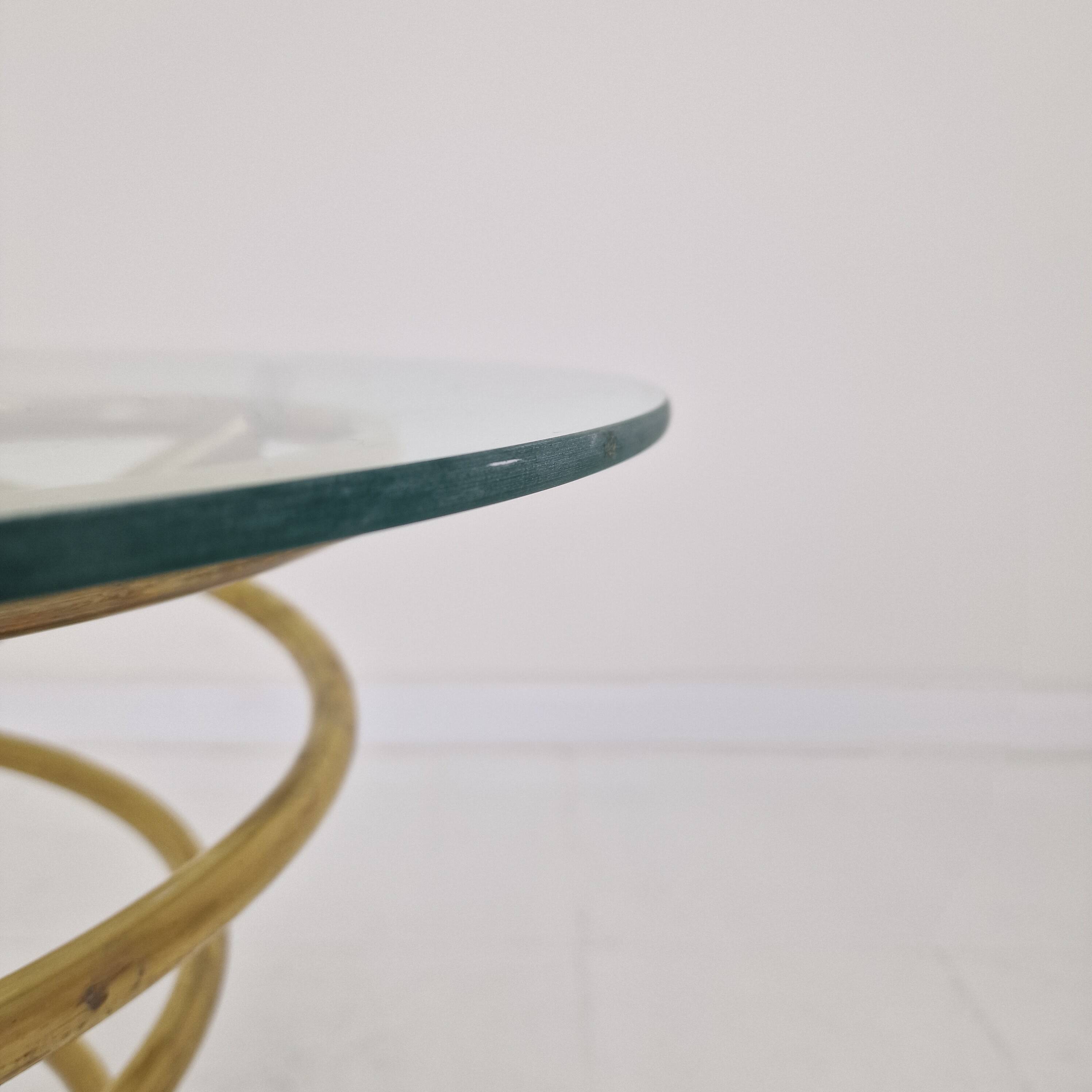 Elegant Italian Mid-Century Side Table with Sculptural Brass Base, 1970's