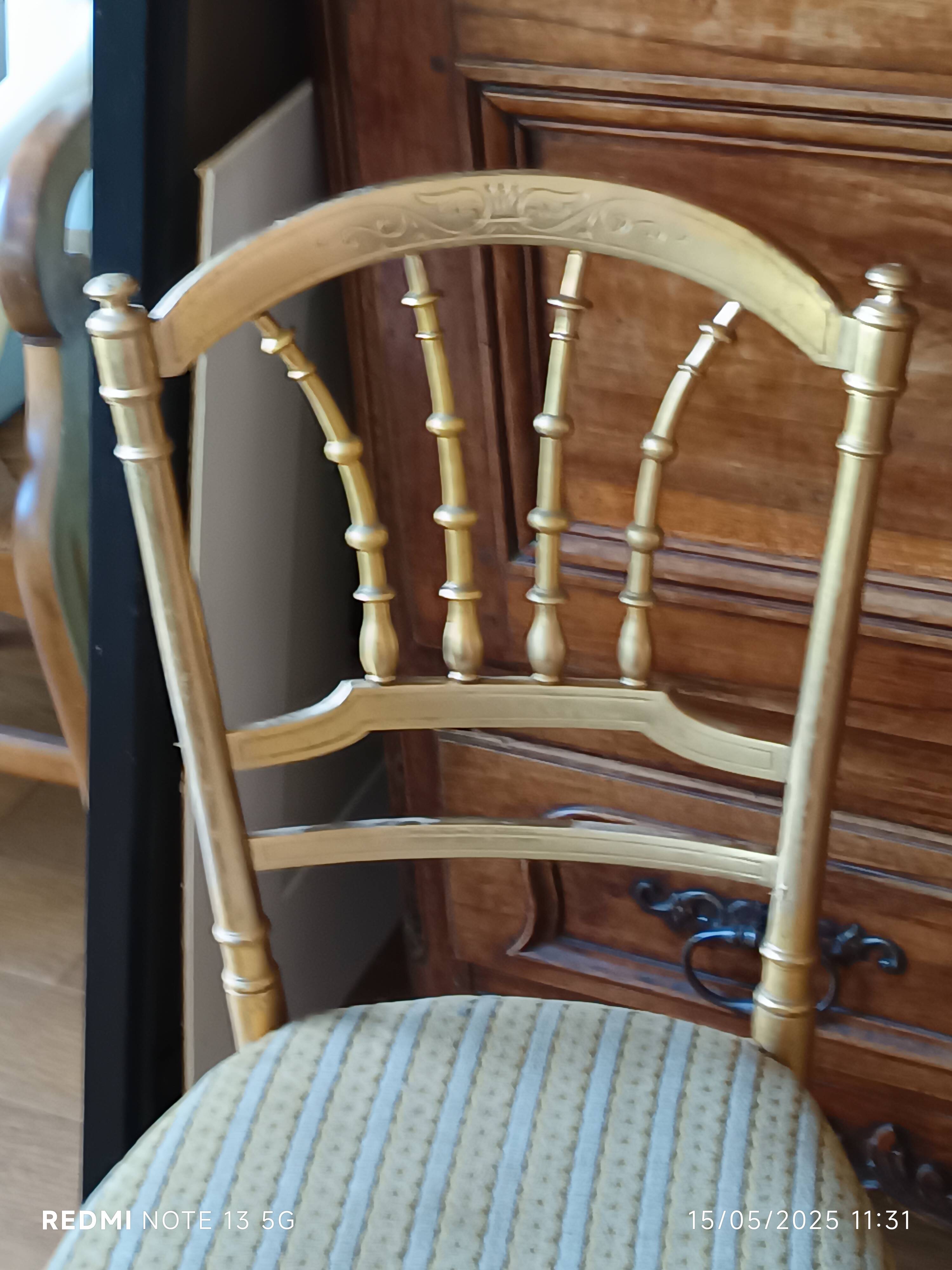 Pair of gilded Napoleon III chairs stamped Au Bon Marché Paris