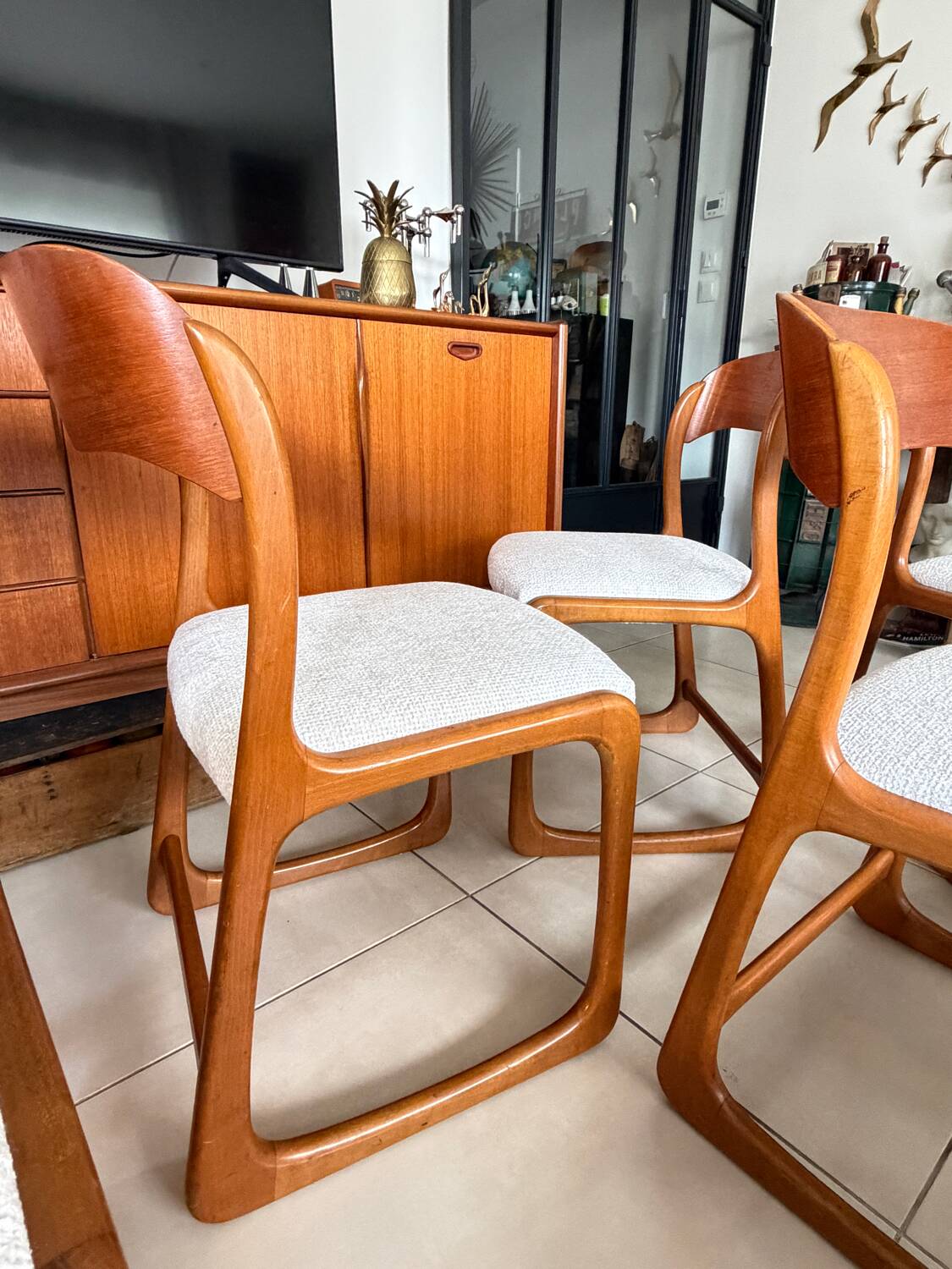 Set of 6 vintage Baumann sled chairs