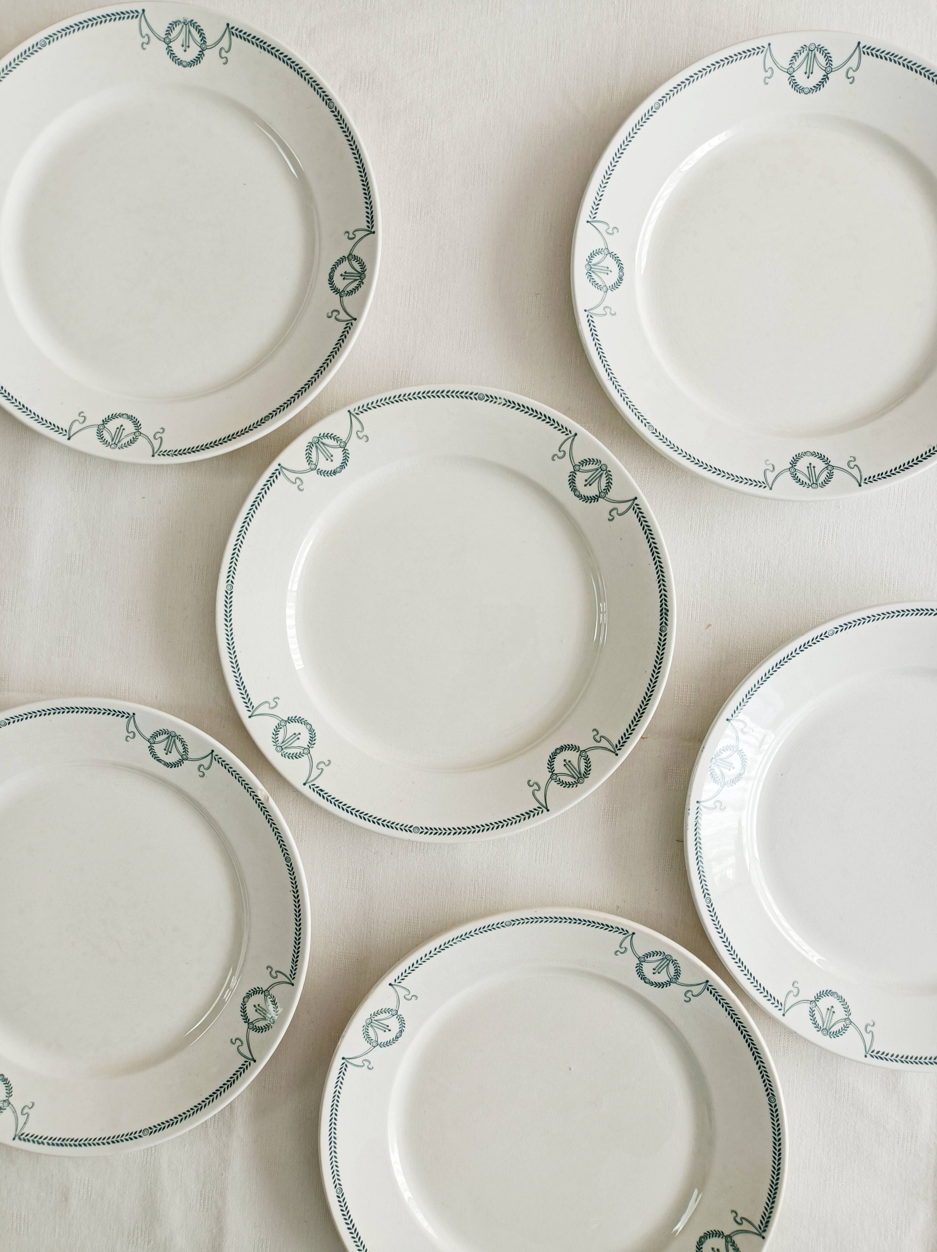 Set of 6 flat plates, ironstone, Petrus Regout, Empire.