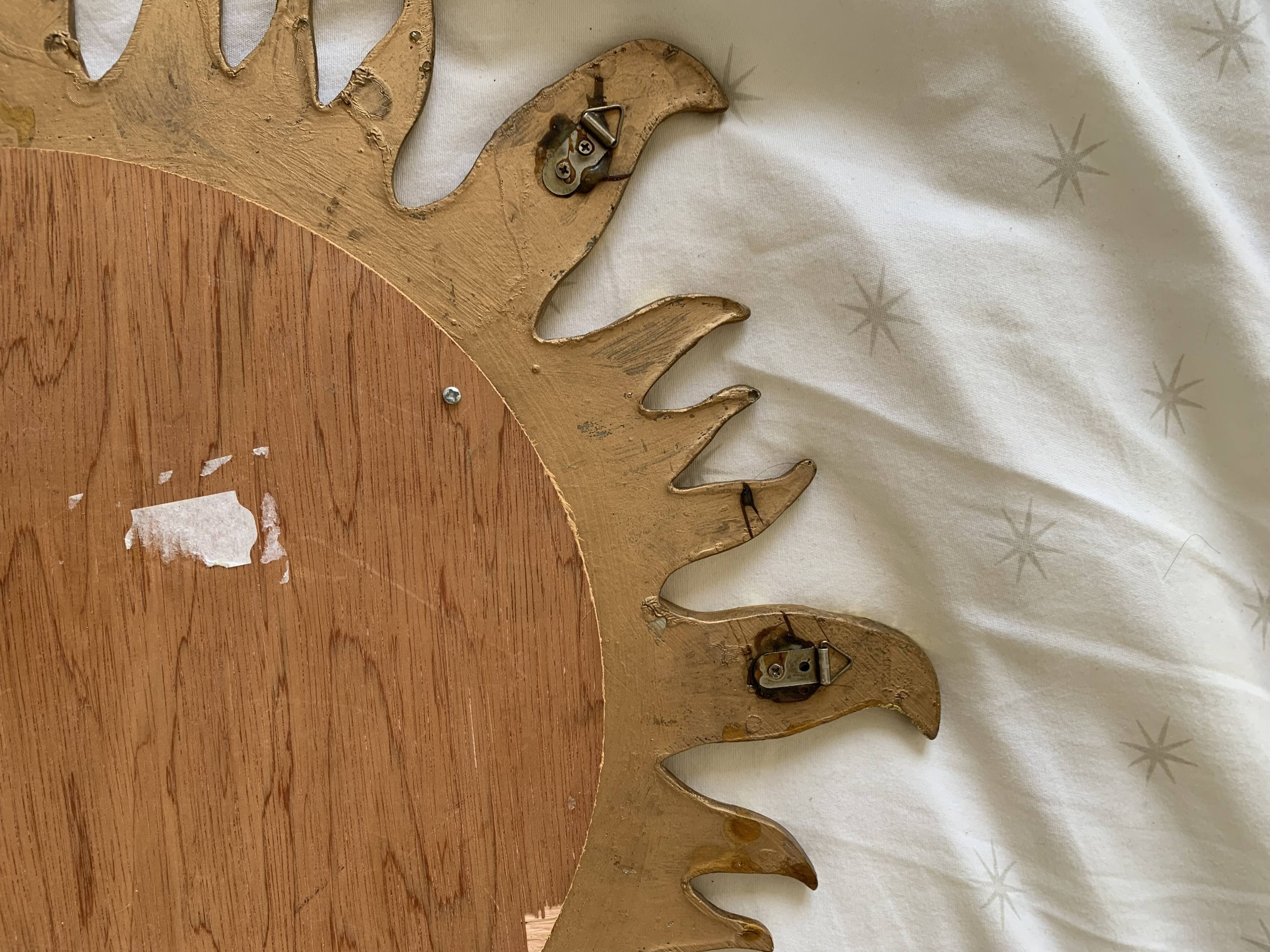 Vintage 1960s sunburst gold resin witch mirror - 49 cm