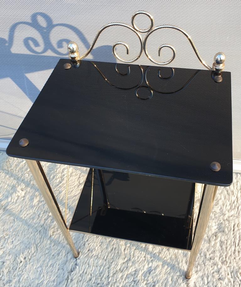 Vintage 70s gold and black opaline serving trolley