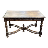 Napoleon III desk with carved spinning top legs in solid wood, 19th century