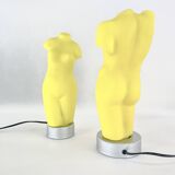 Duo  lampes en verre jaune, James & Poki Co,  circa 1990