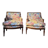 Paire de larges bergères de style Louis XVI - Néoclassique