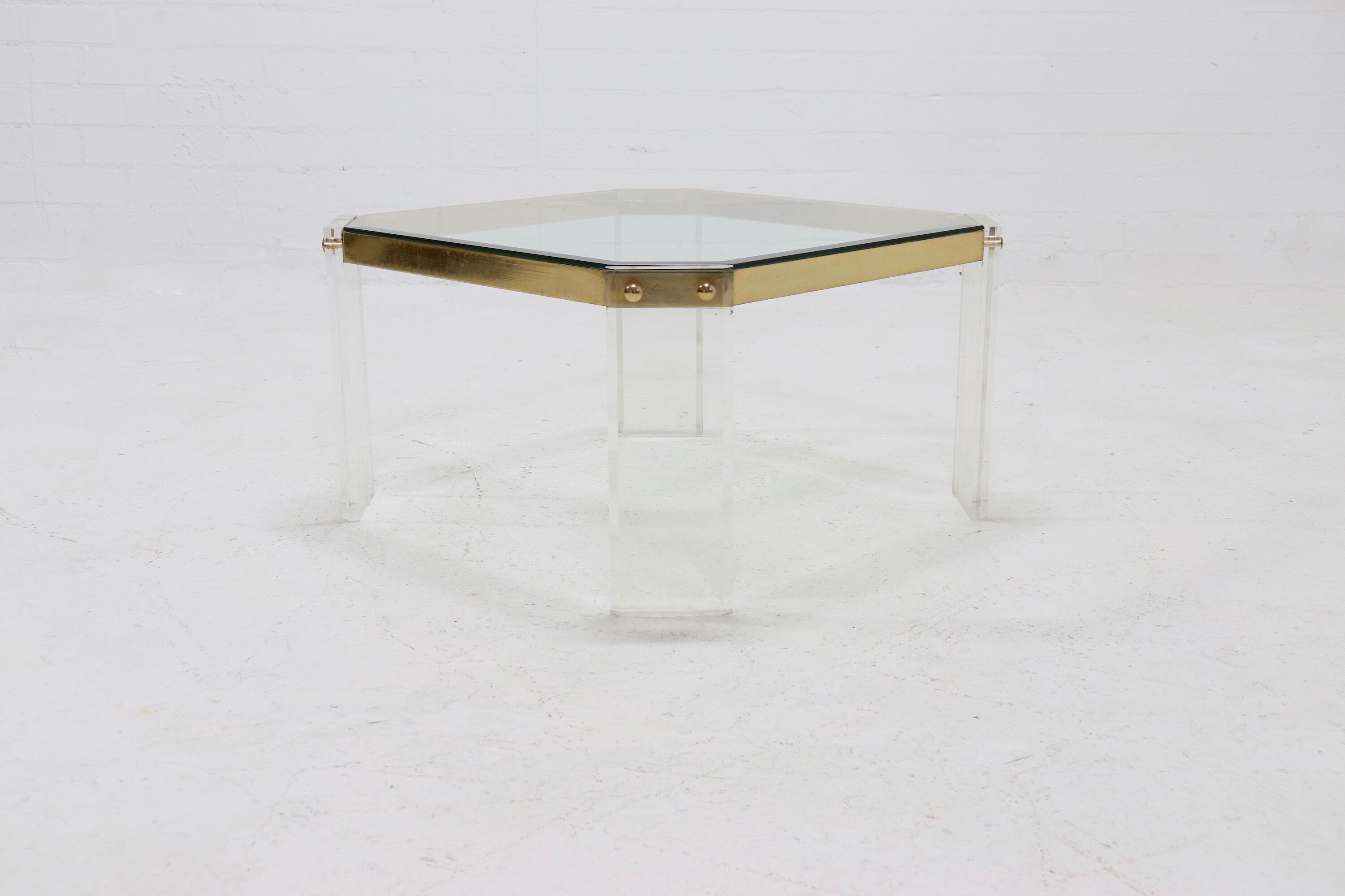 French acrylic and gold plated glass coffee table 1970s