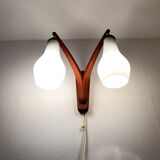 Danish teak and opaline wall lamp