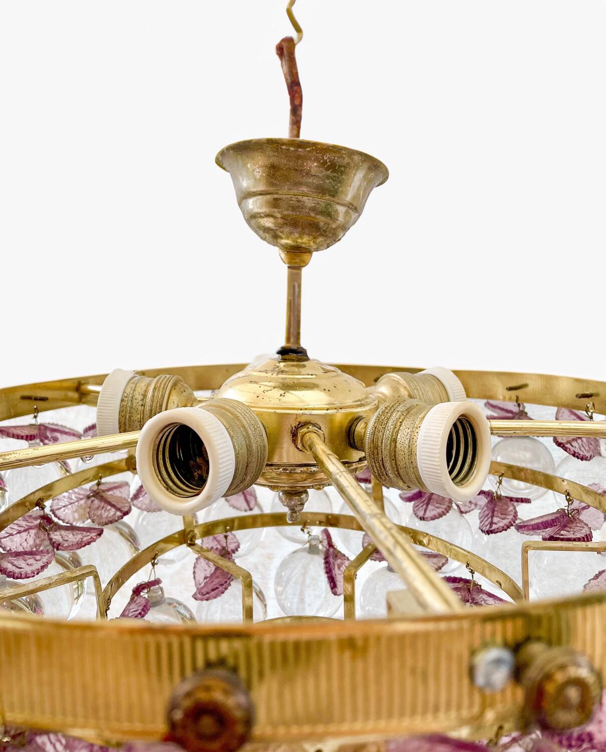 Suspension vintage en verre de Murano – grappes de raisin et feuilles