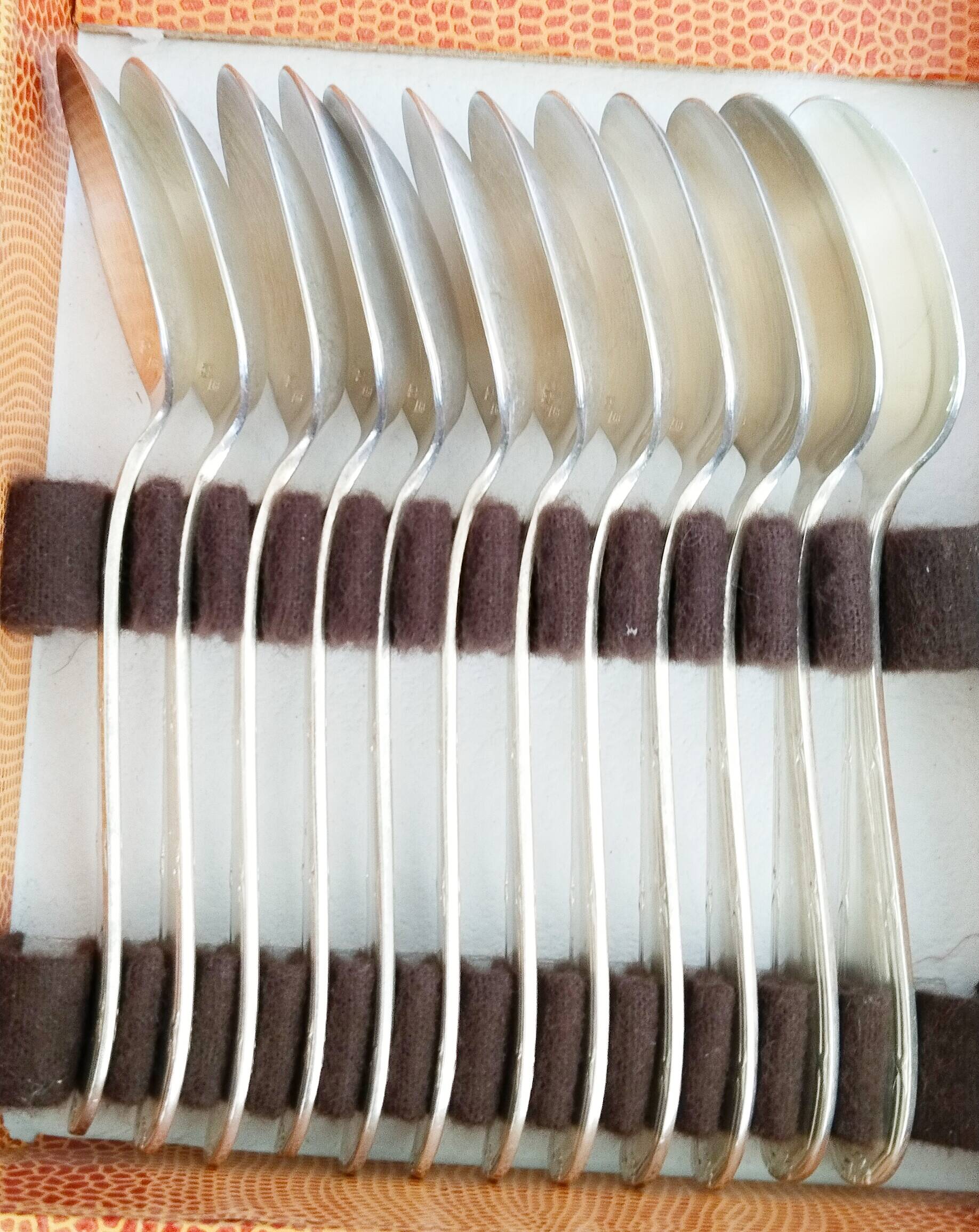 Silver cutlery set, Alfenide, ribbon decoration