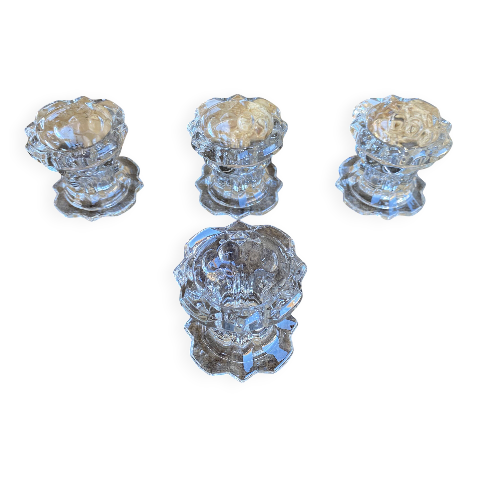 Set of 4 vintage conical moulded glass candle holders sully