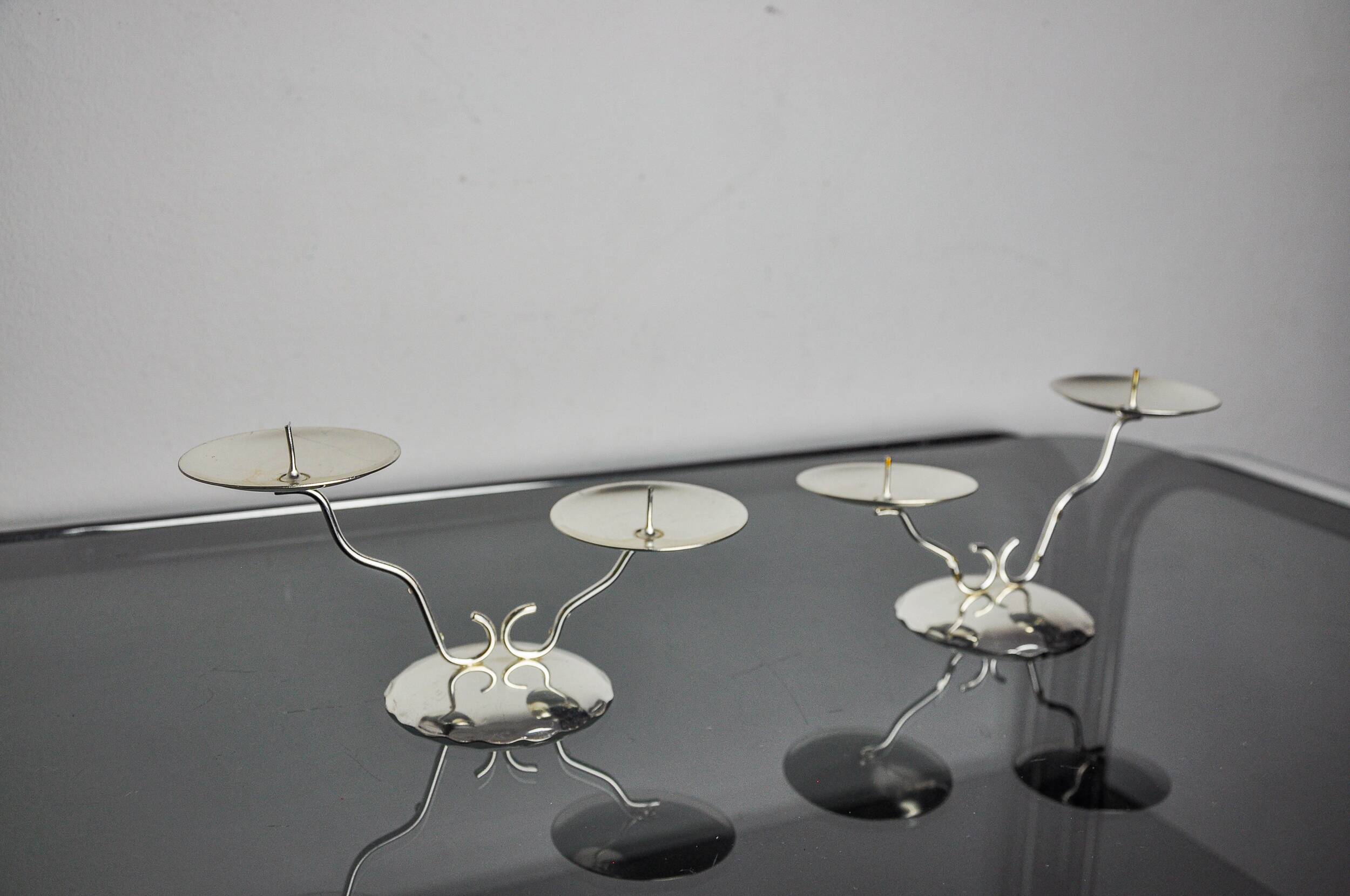 Pair of art deco 2-flame candlesticks, Spain, 1980