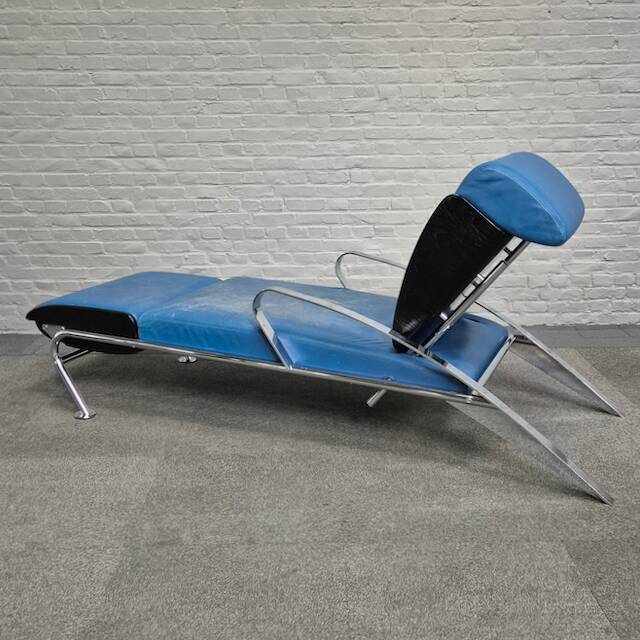 Blue leather lounge chair futuro 3 by massimo iosa ghini for moroso - italy 1980's
