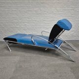 Blue leather lounge chair futuro 3 by massimo iosa ghini for moroso - italy 1980's