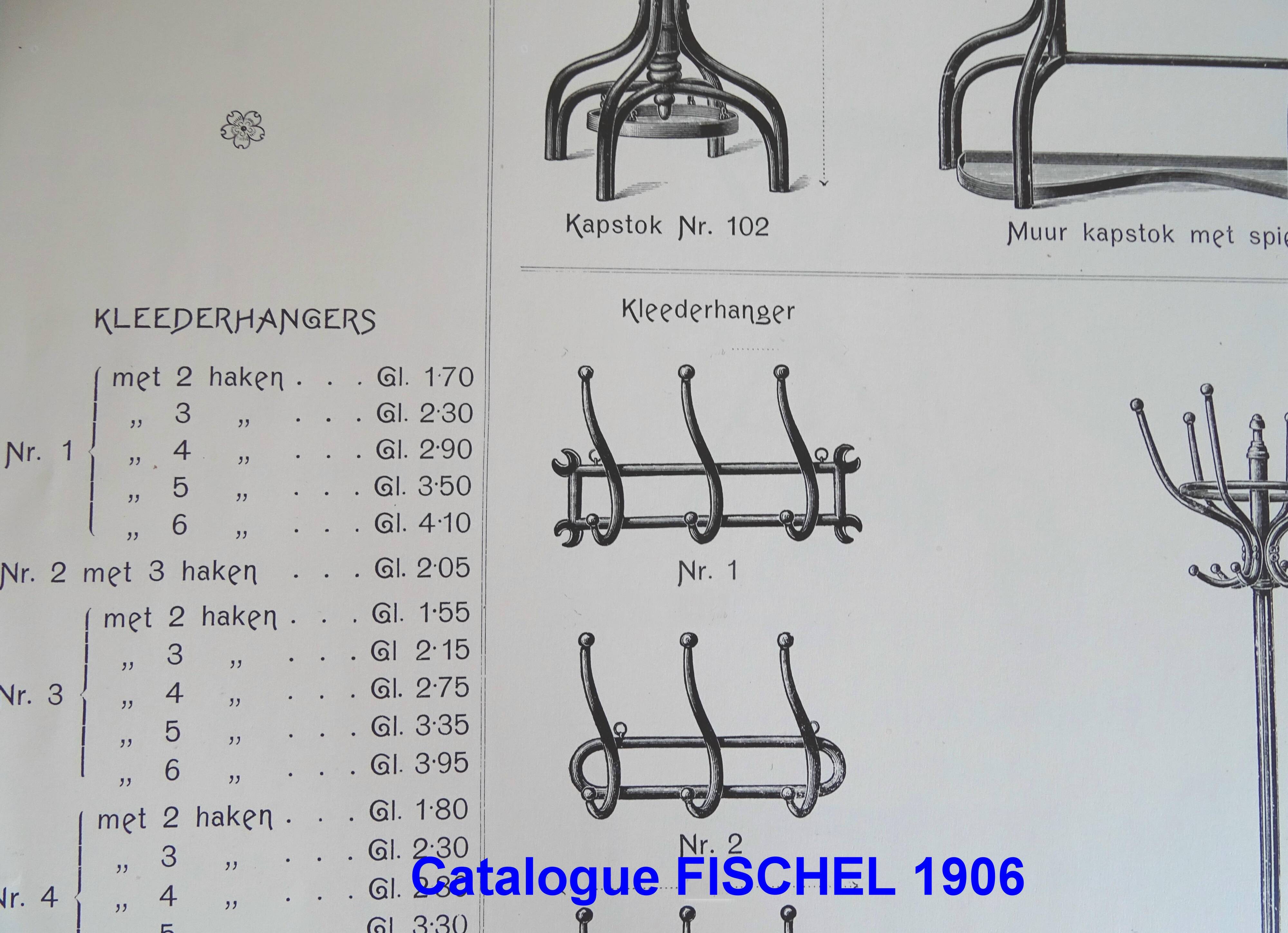 1890 Fischel, Bentwood blond 3-peg wall-mounted coat and hat rack