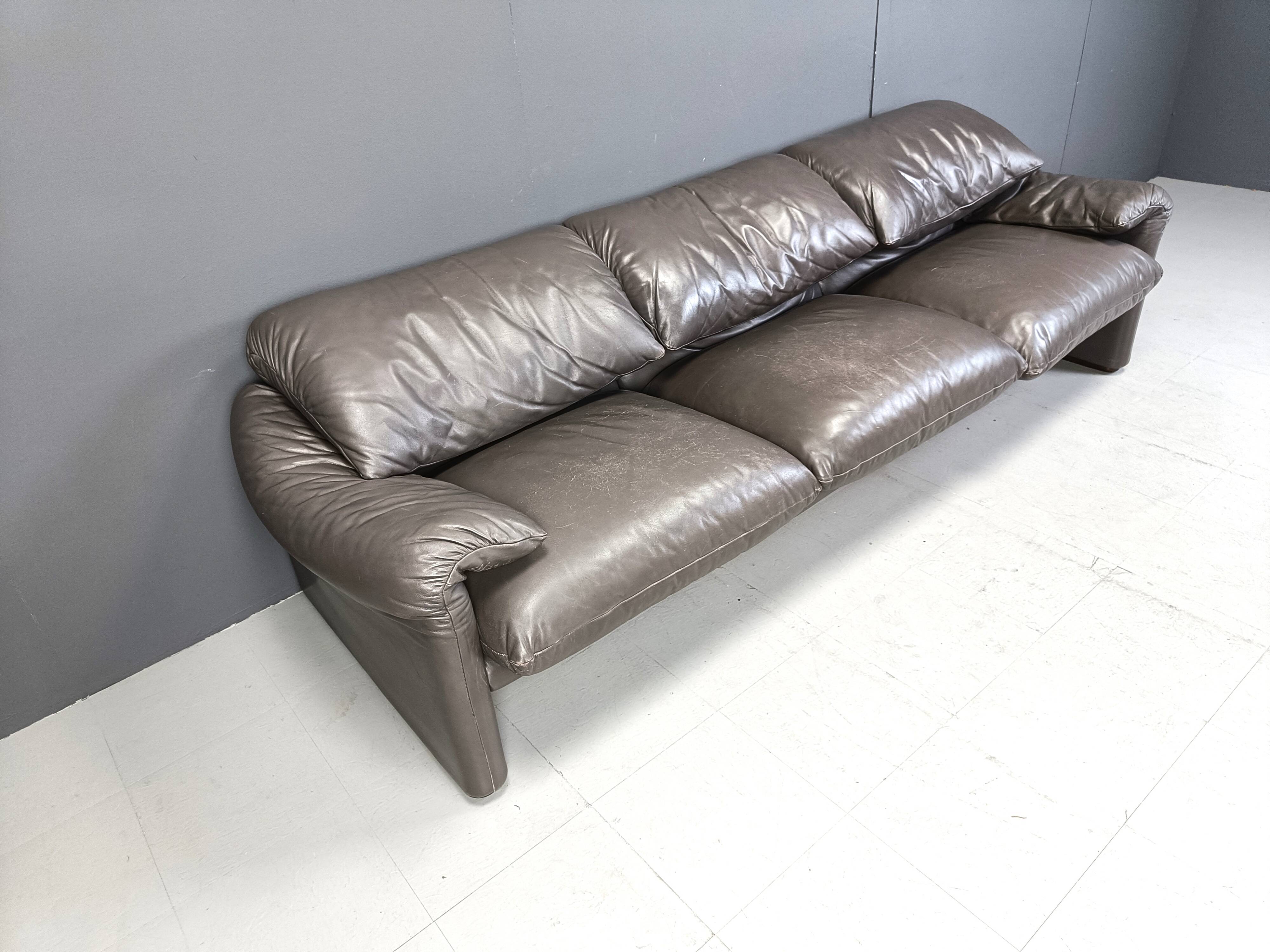 Leather Maralunga sofa set by Vico Magistretti for Cassina, 1973