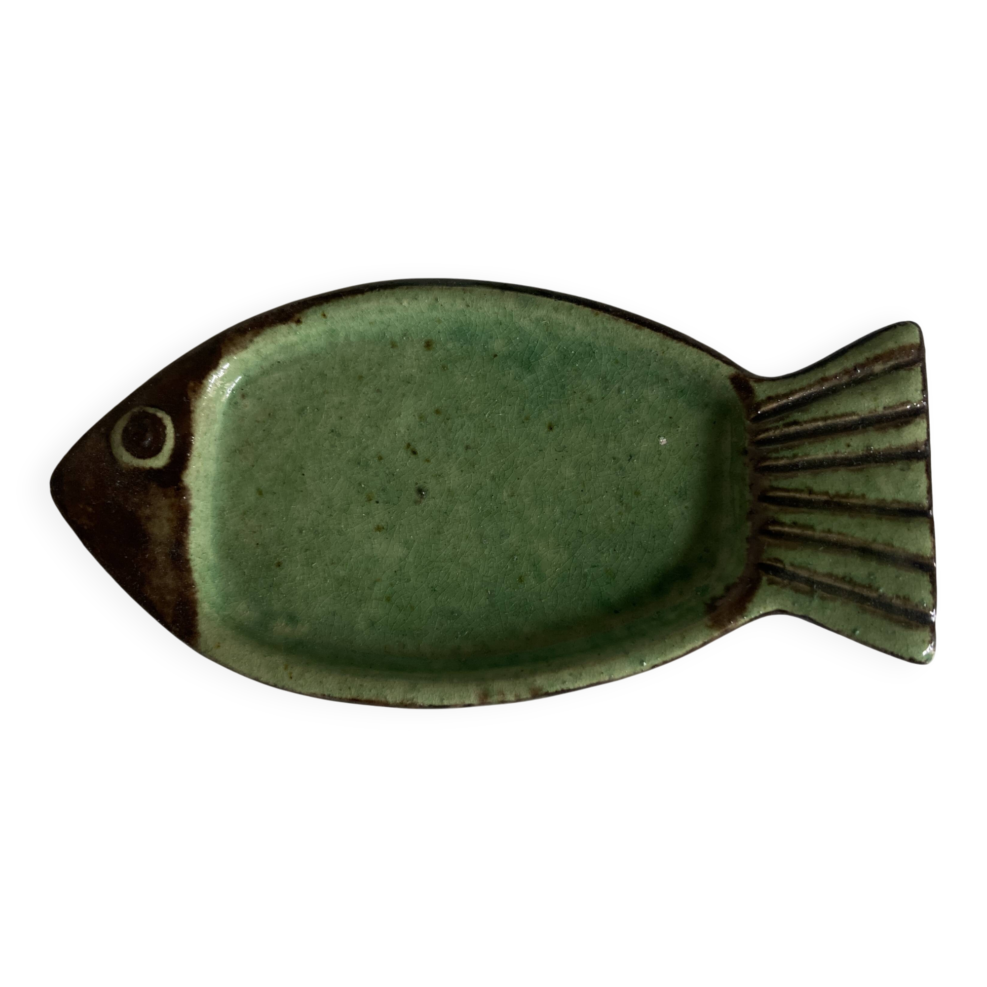 Dieulefit ceramic fish, in green glazed earthenware.