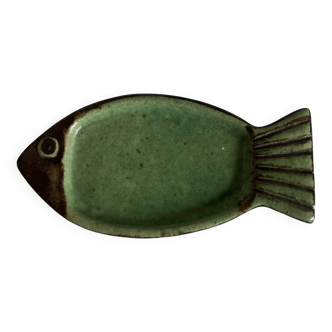 Dieulefit ceramic fish, in green glazed earthenware.