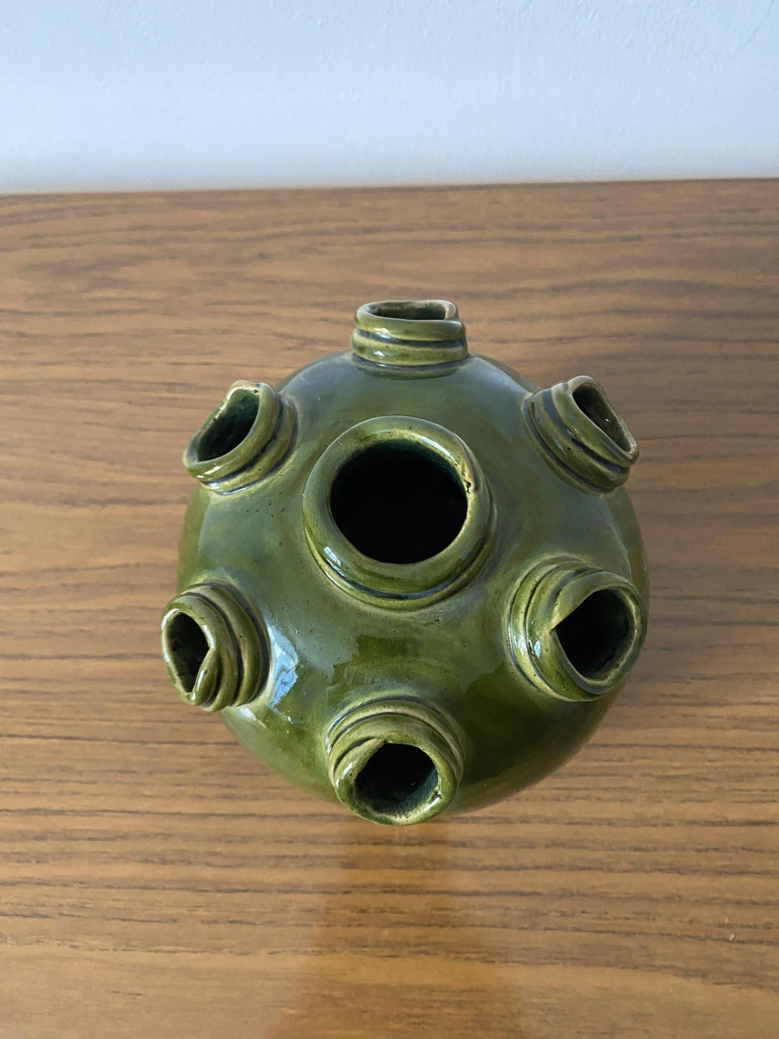 Green ceramic flower pick (Monogram MM)