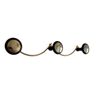 Vintage coat rack 1960s gold or black 3 hooks - 45 x 7 cm