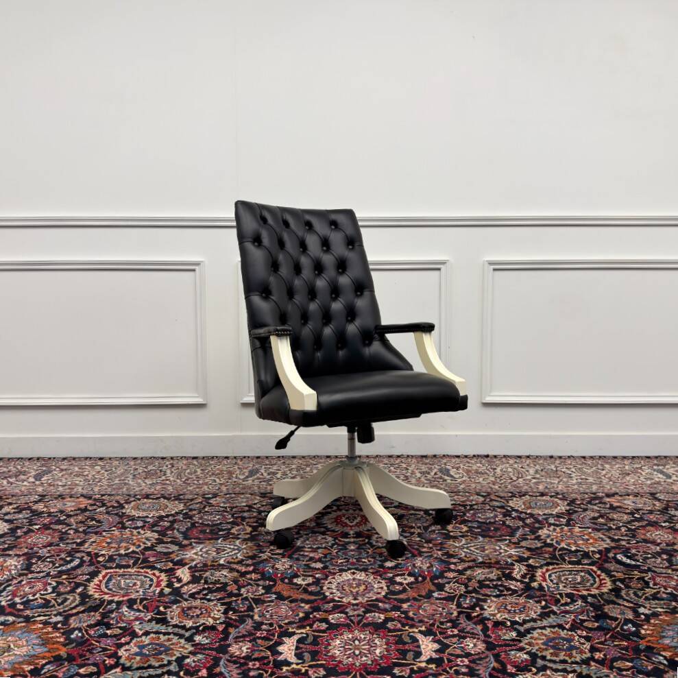 Large Classic English White Chesterfield Office Chair