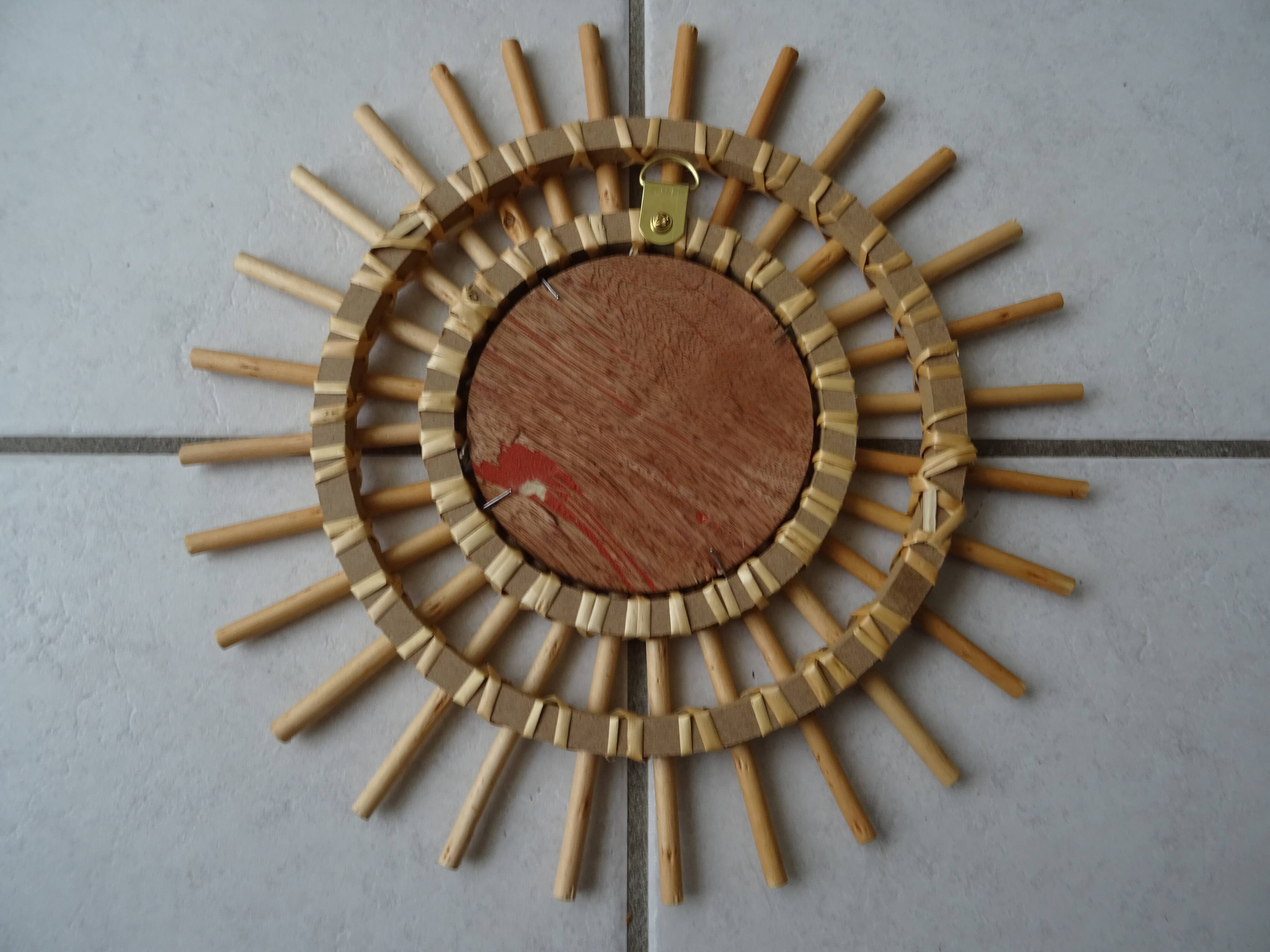 Vintage sun rattan mirror