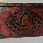 Large antique Tibetan wooden chest with Buddha painting, 18th century