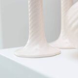 Cream ceramic mid-century set: two candle holders and a vase with white glaze, 1970s design