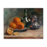 HST painting "Still life with oranges and armagnac" signed H. Lucotte 1913