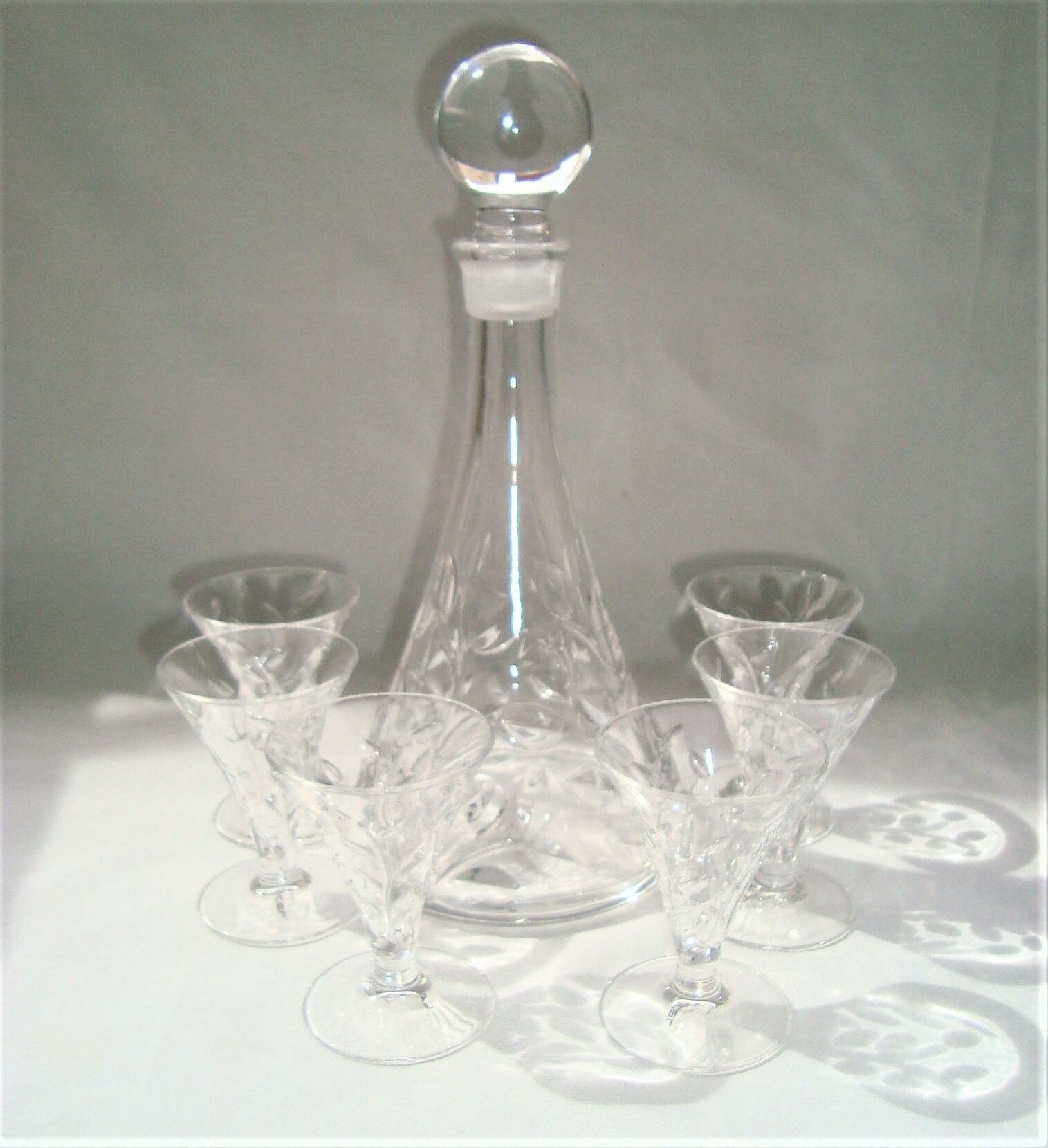 Service Liqueur Lancel Cristal Chiseled Carafe + 6 Glasses