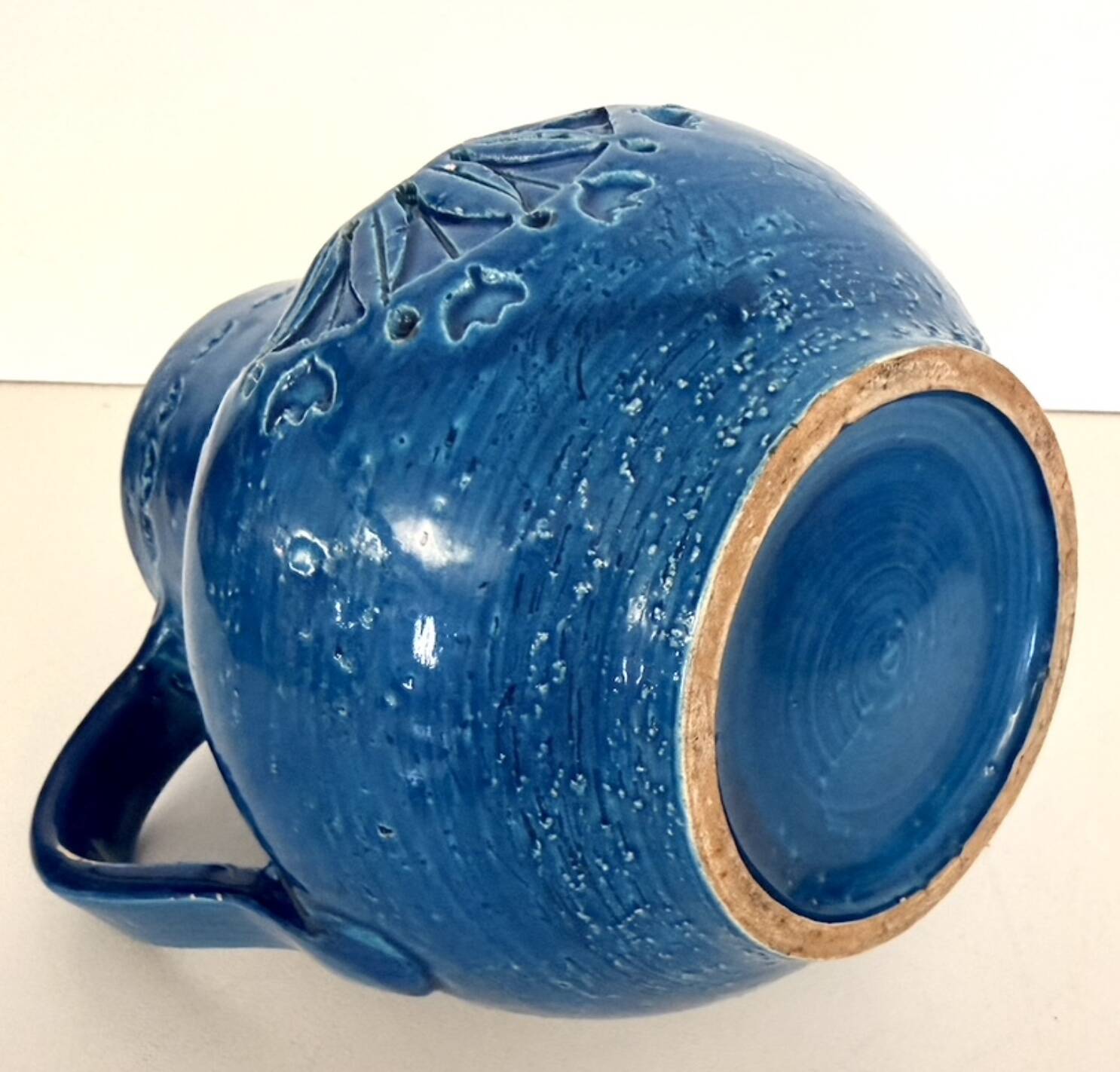 Handmade Rimini Blue Lacquered Ceramic Jug by Aldo Londi for Bitossi, Italy