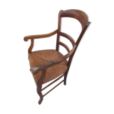 Rustic straw armchair in walnut