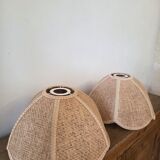 Pair of vintage rattan lampshades