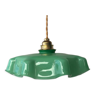 Suspension lamp in vintage green opaline