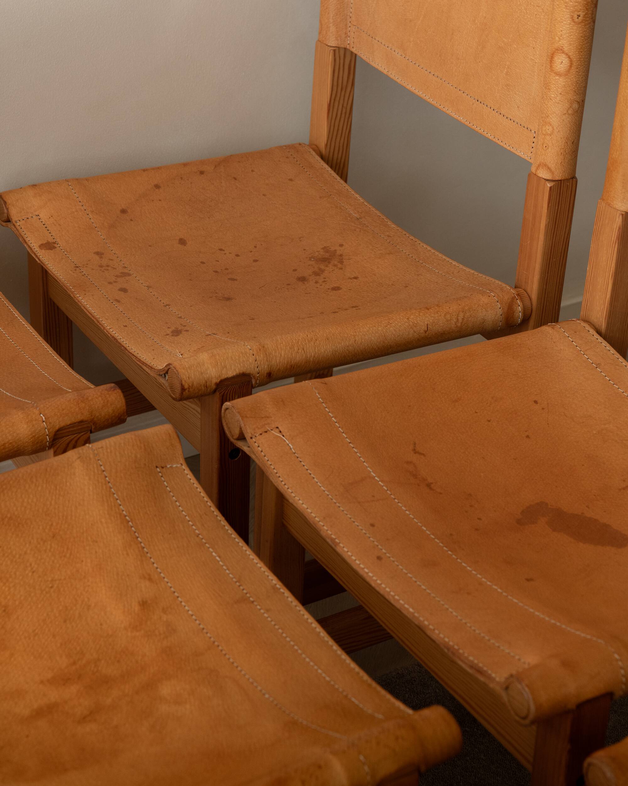 Vintage Kotka Dining Chairs Tomas Jelinek IKEA, Pine Leather 1980s Set of 6