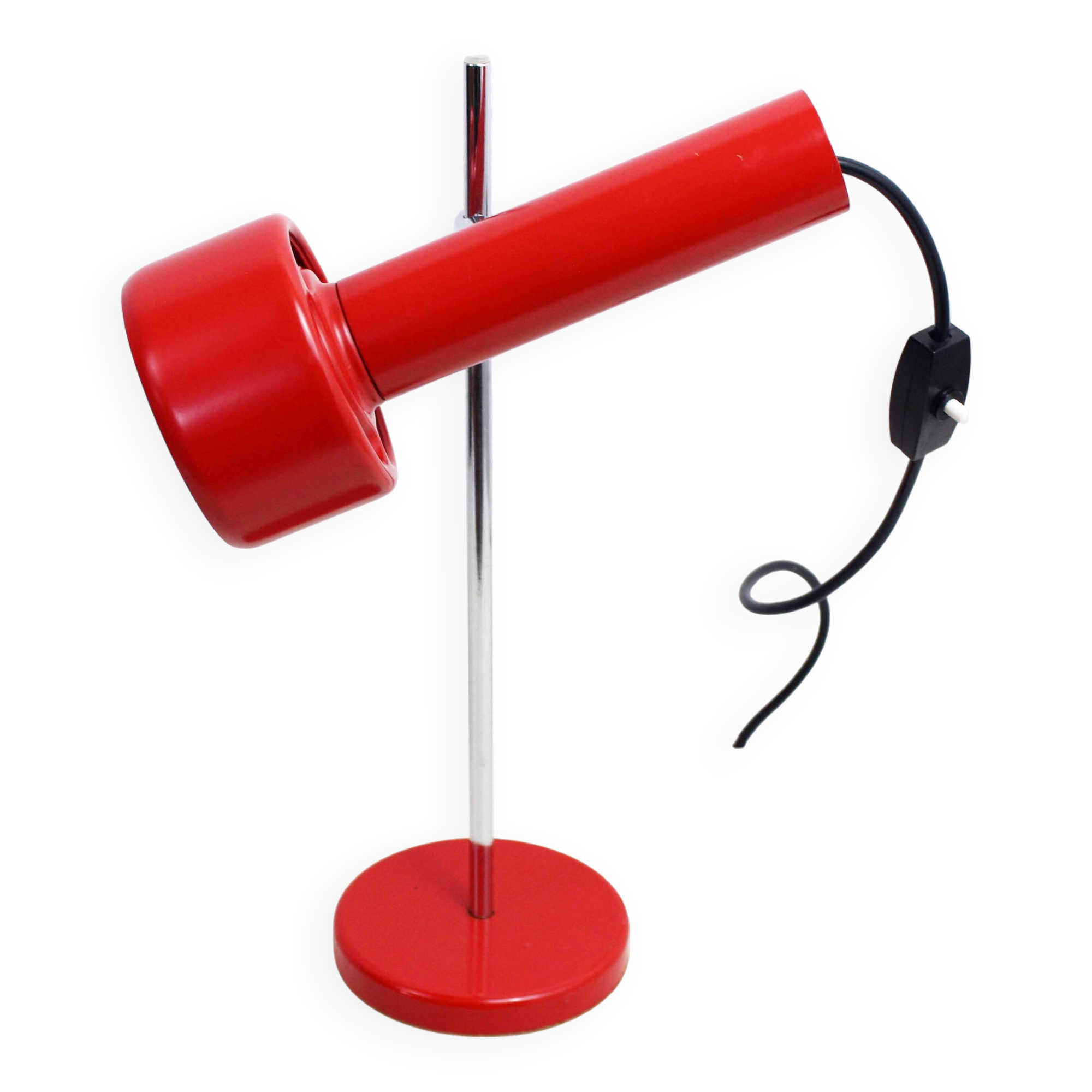 Red metal articulated desk lamp