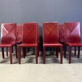 Red leather dining chairs by Roche Bobois France, 1980s - set of 8