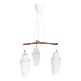 Scandinavian teak and opaline chandelier, Philips, 1960s