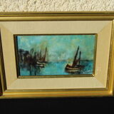 Marine painting oil on canvas old sign yvonne appennini 1971 voiliers tbe