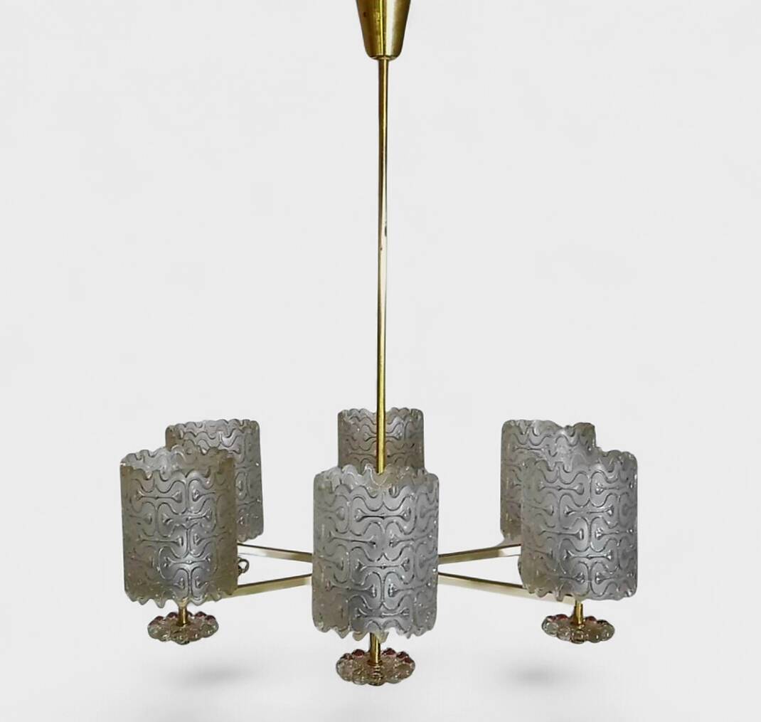 Glass and Brass Chandelier – Kalmar Design (Austria) - Circa 1960