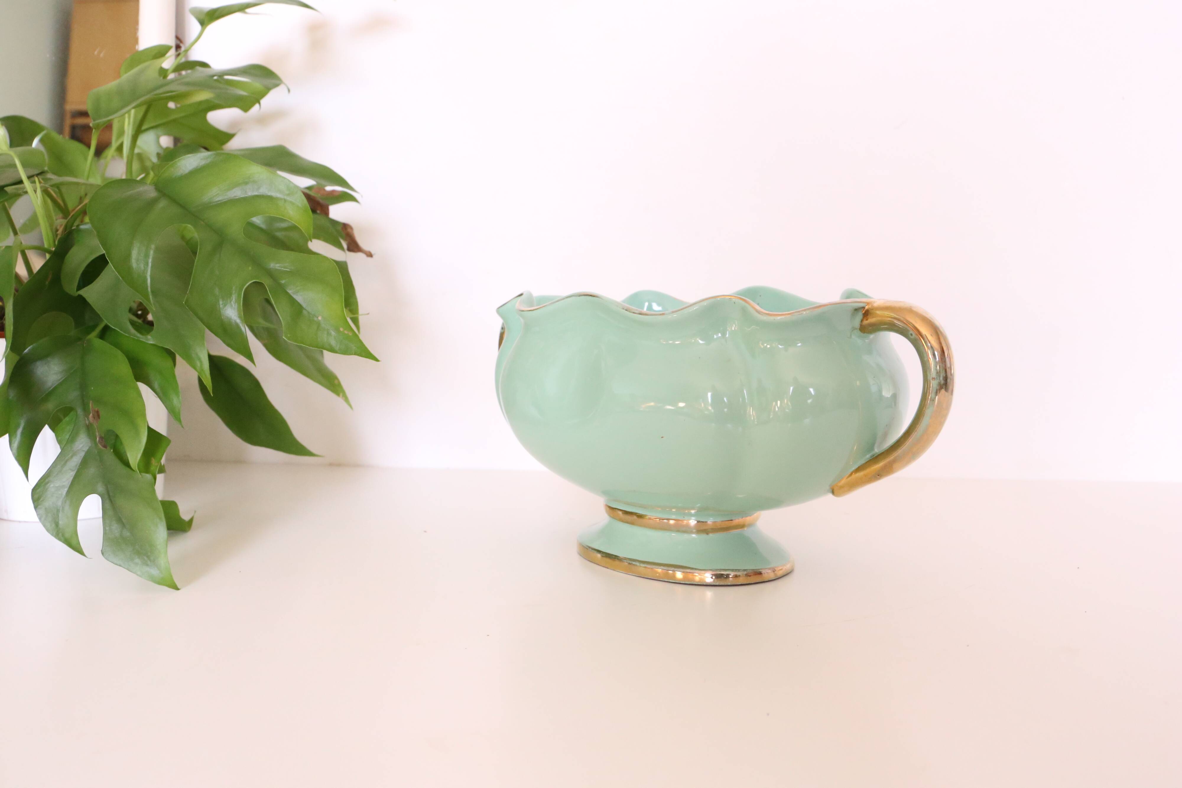 Ceramic planter, mint green, France / Vintage French