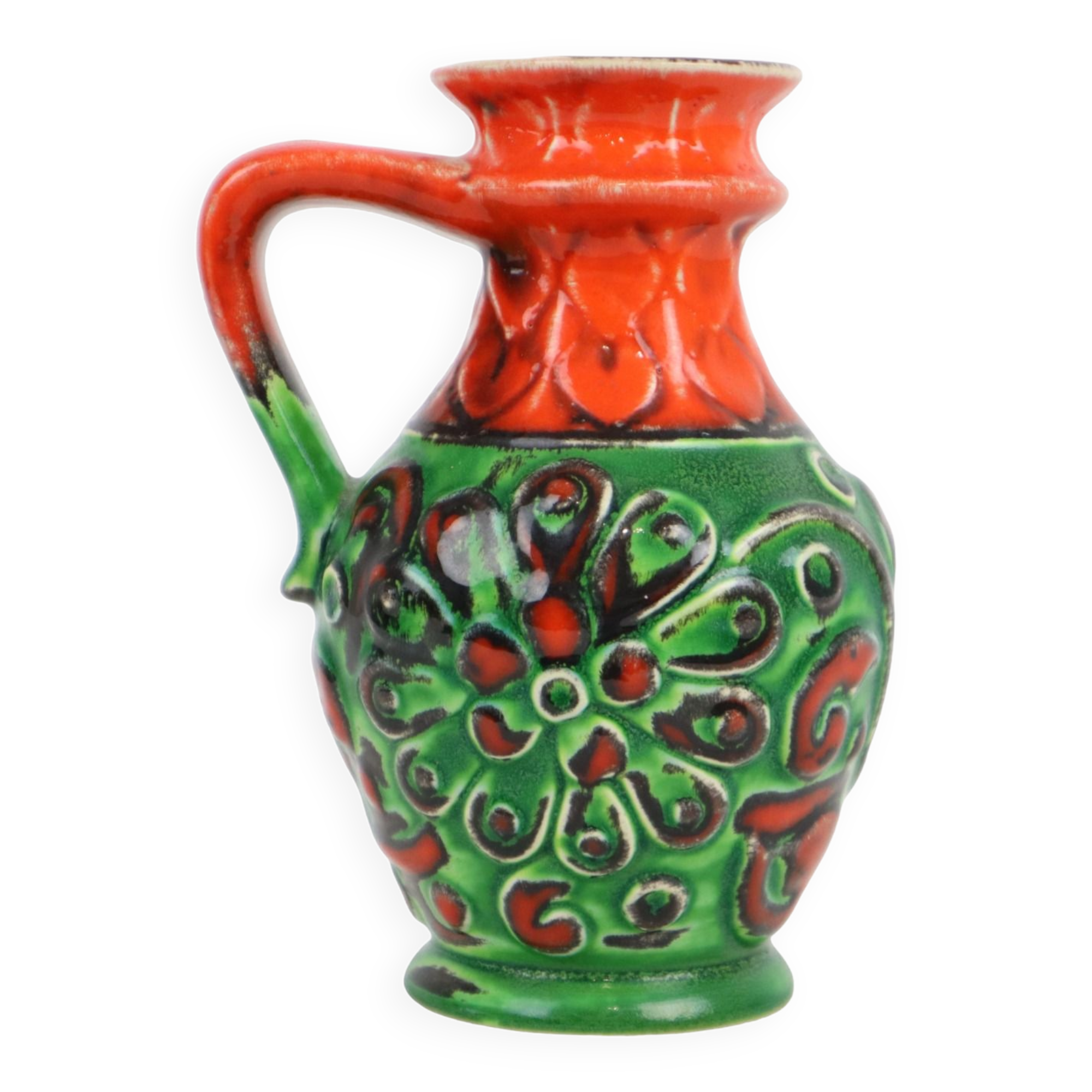 Vase à fleurs vert orange Allemagne de l’Ouest années 70 Scheurich 87-17