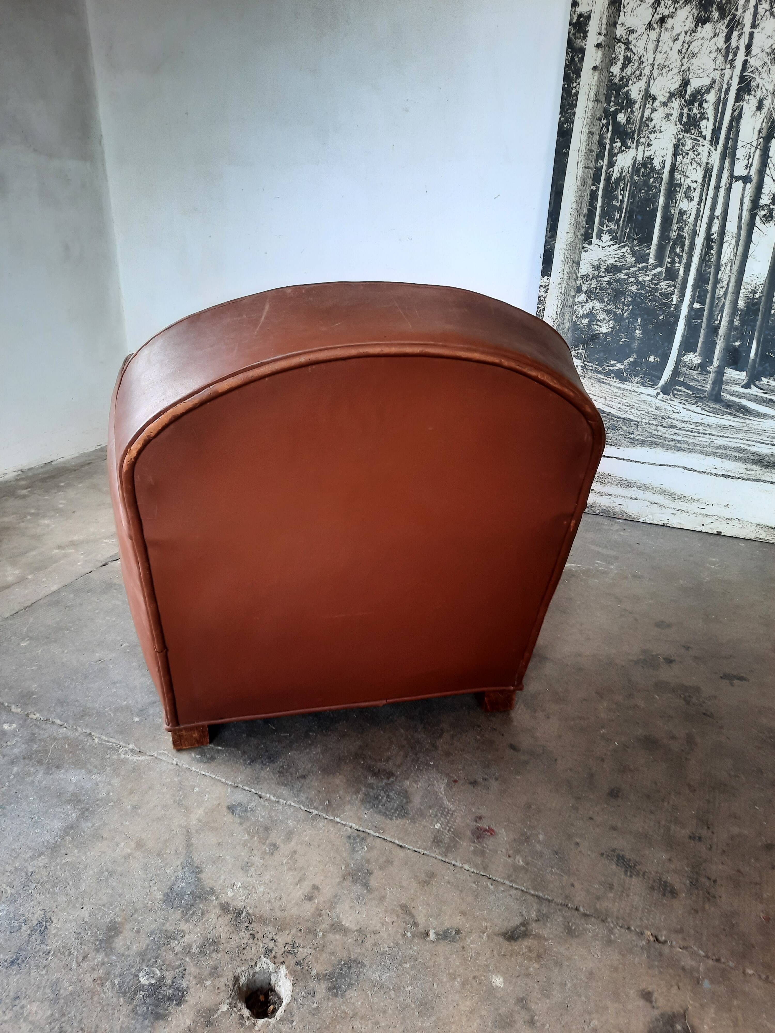 Leather club armchair, art deco