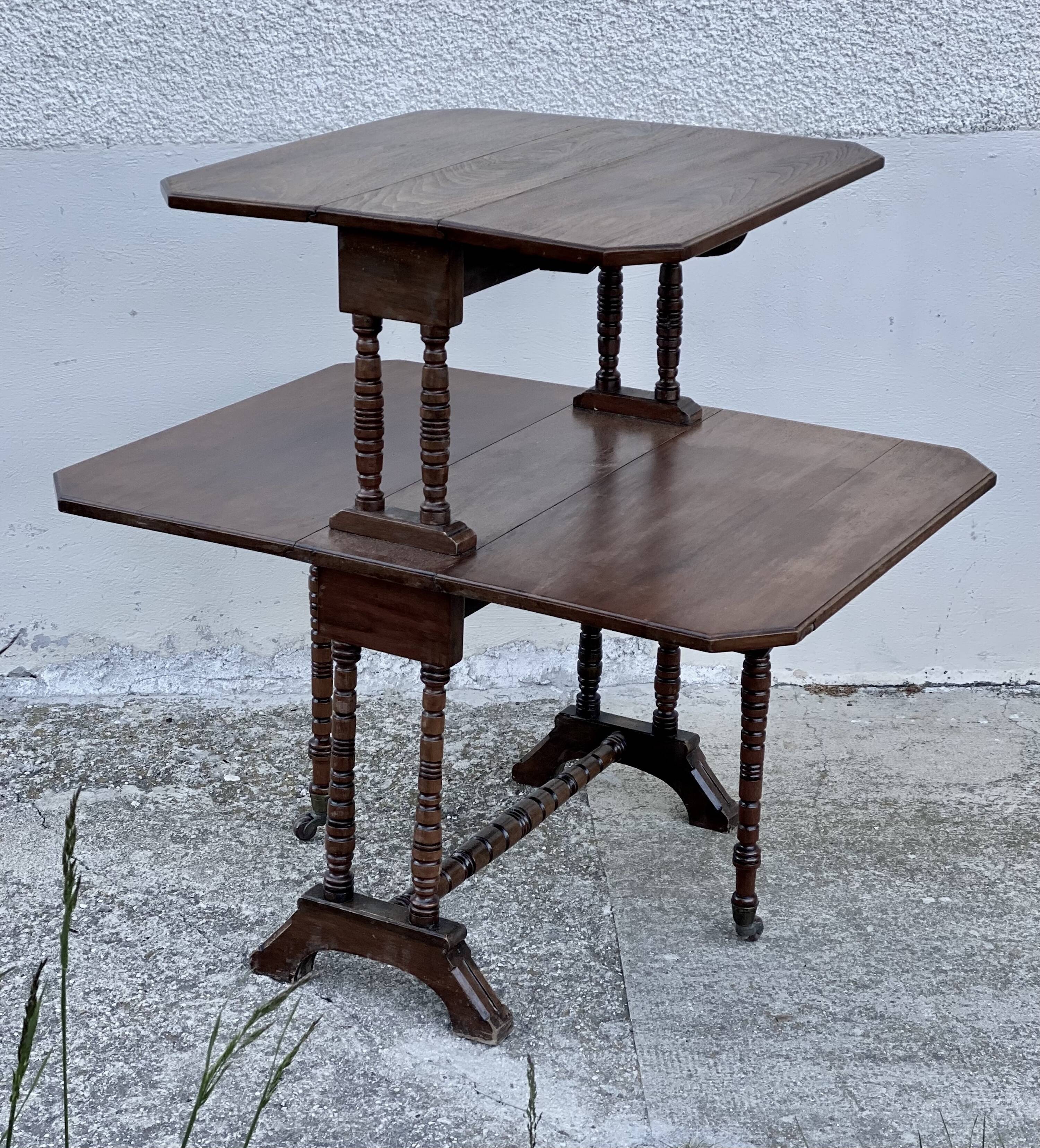 Table à volets gatleg modulable à 2 plateaux vintage 1950