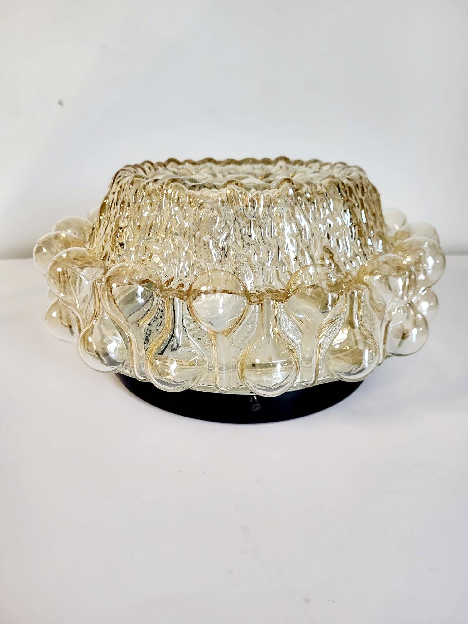 Vintage glazen wand of plafondlamp, bubble reliëf space age, jaren 1970